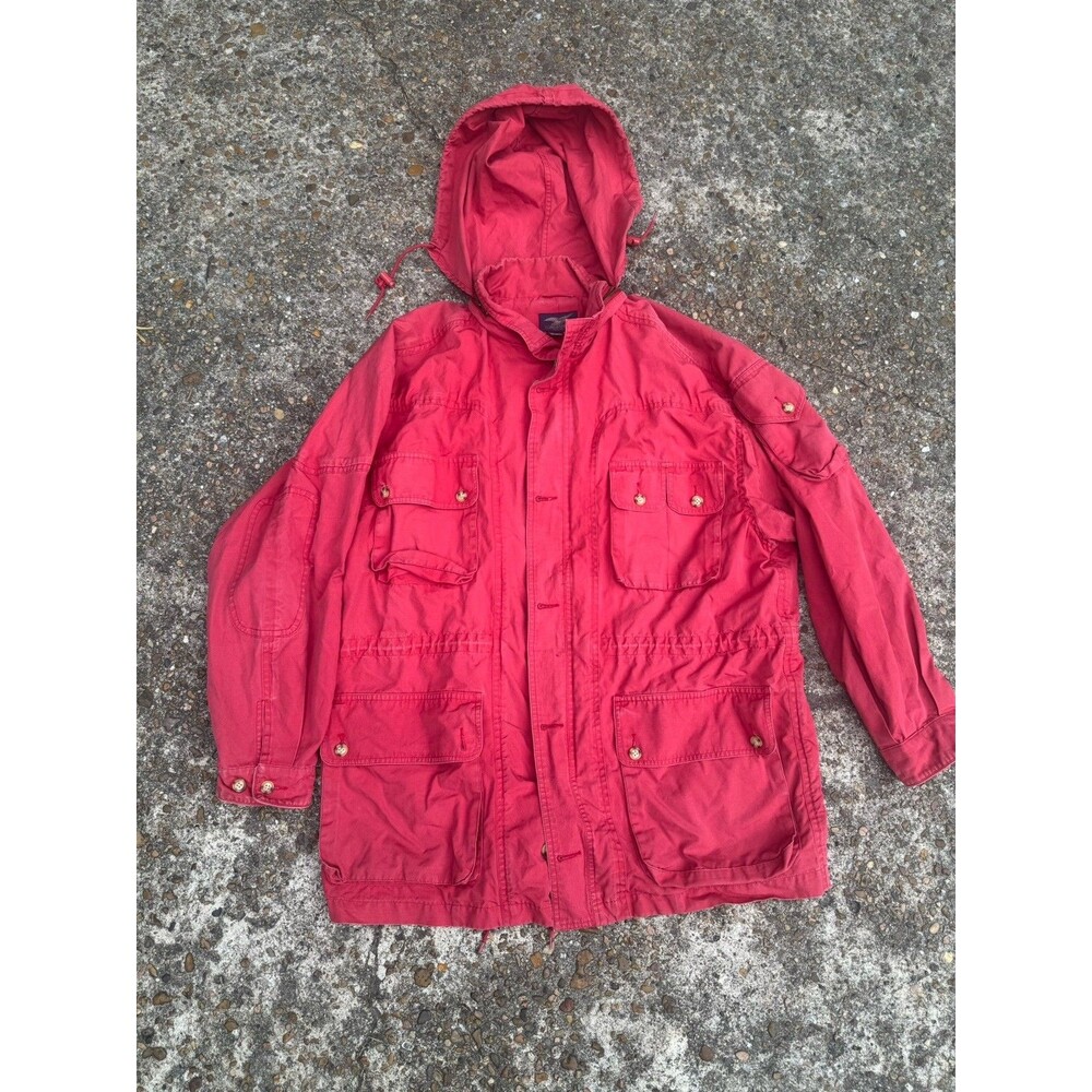 Rare VTG Willis & Geiger Military Utility Paratrooper Jacket Hooded Red L